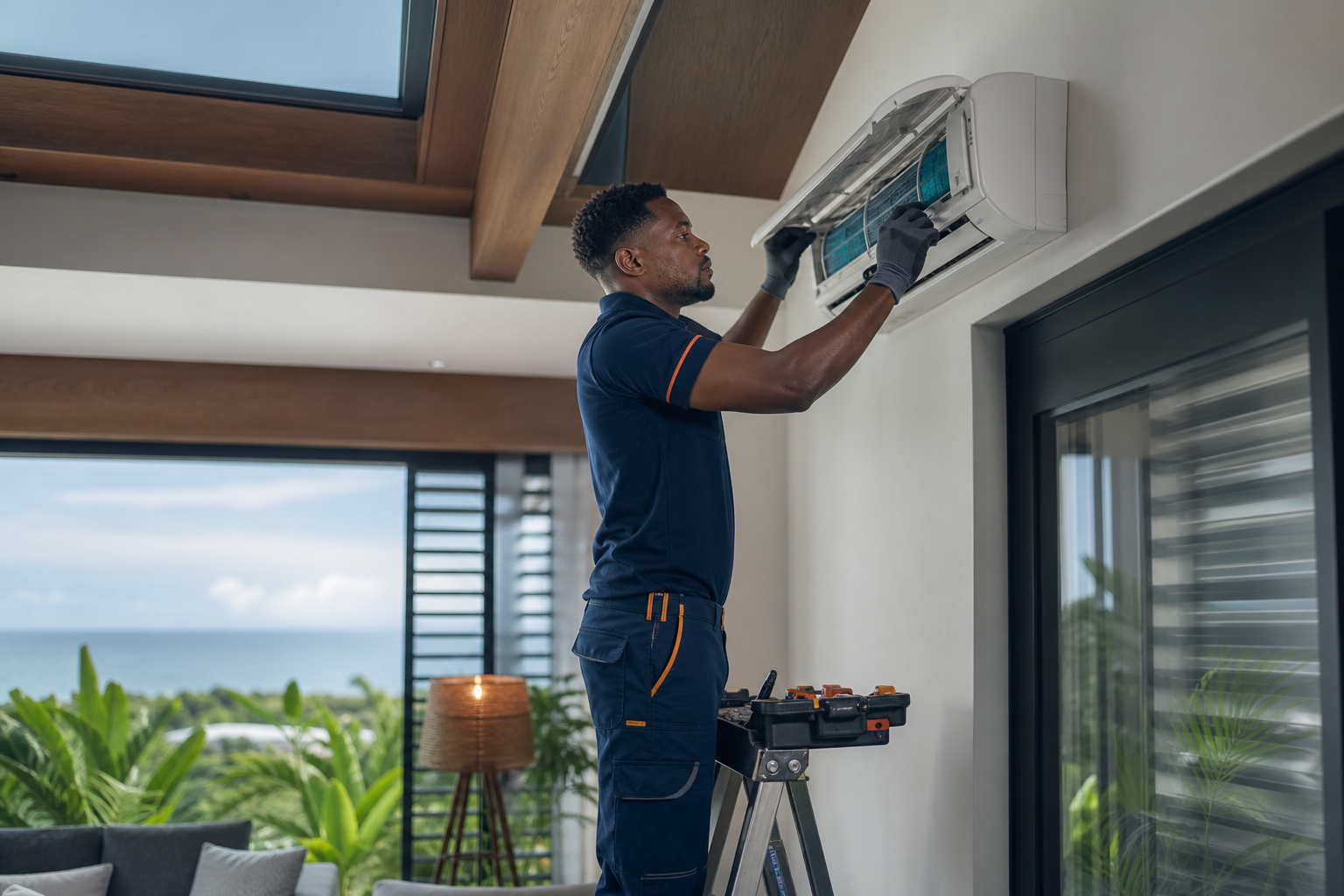 Technicien L.ABATELEC entretenant une climatisation